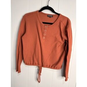 POOF Pullover Sweater Womens S Rust Henley Long Sleeve Waffle Knitted